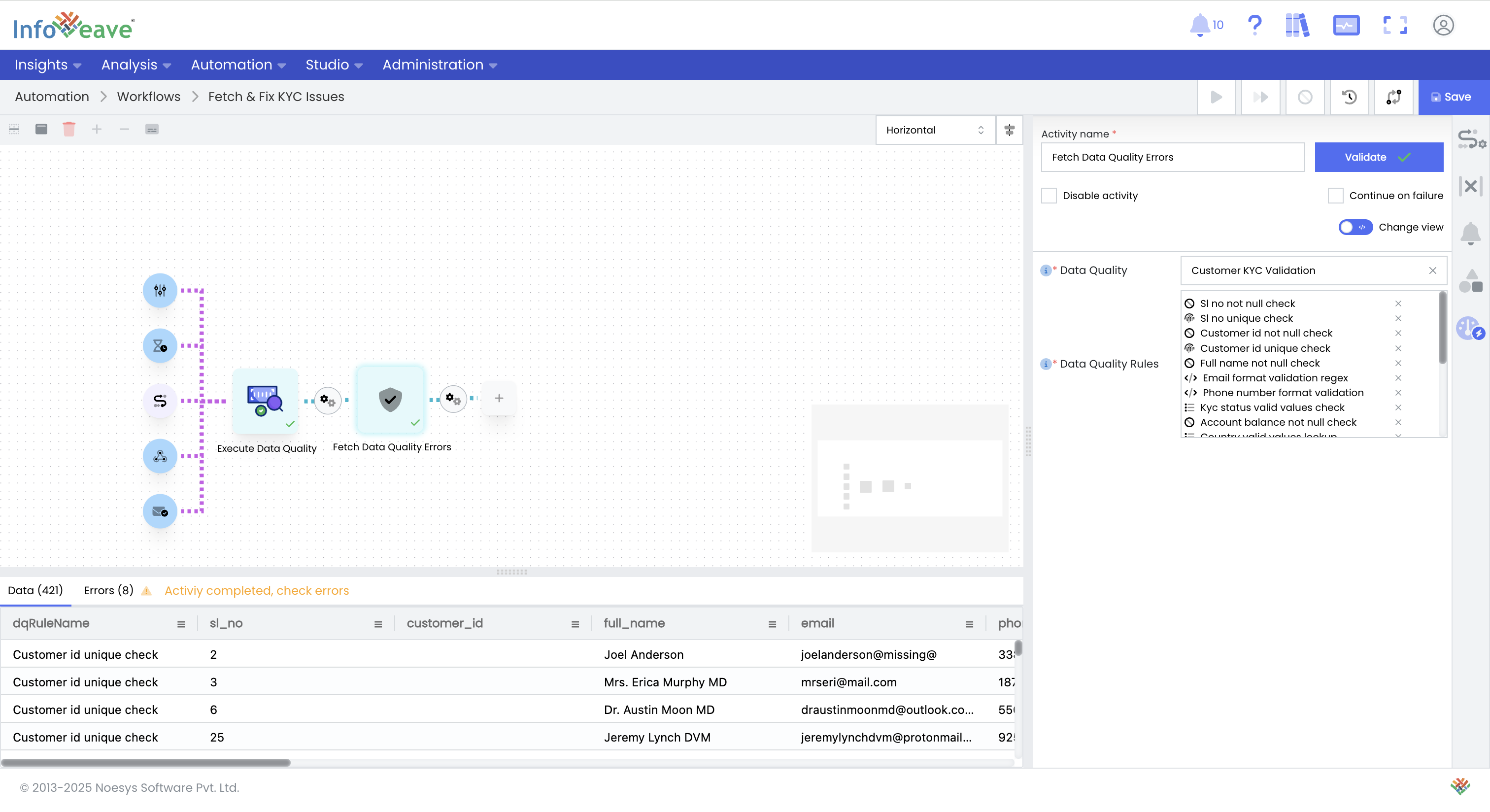 Using the Fetch Data Quality Errors activity