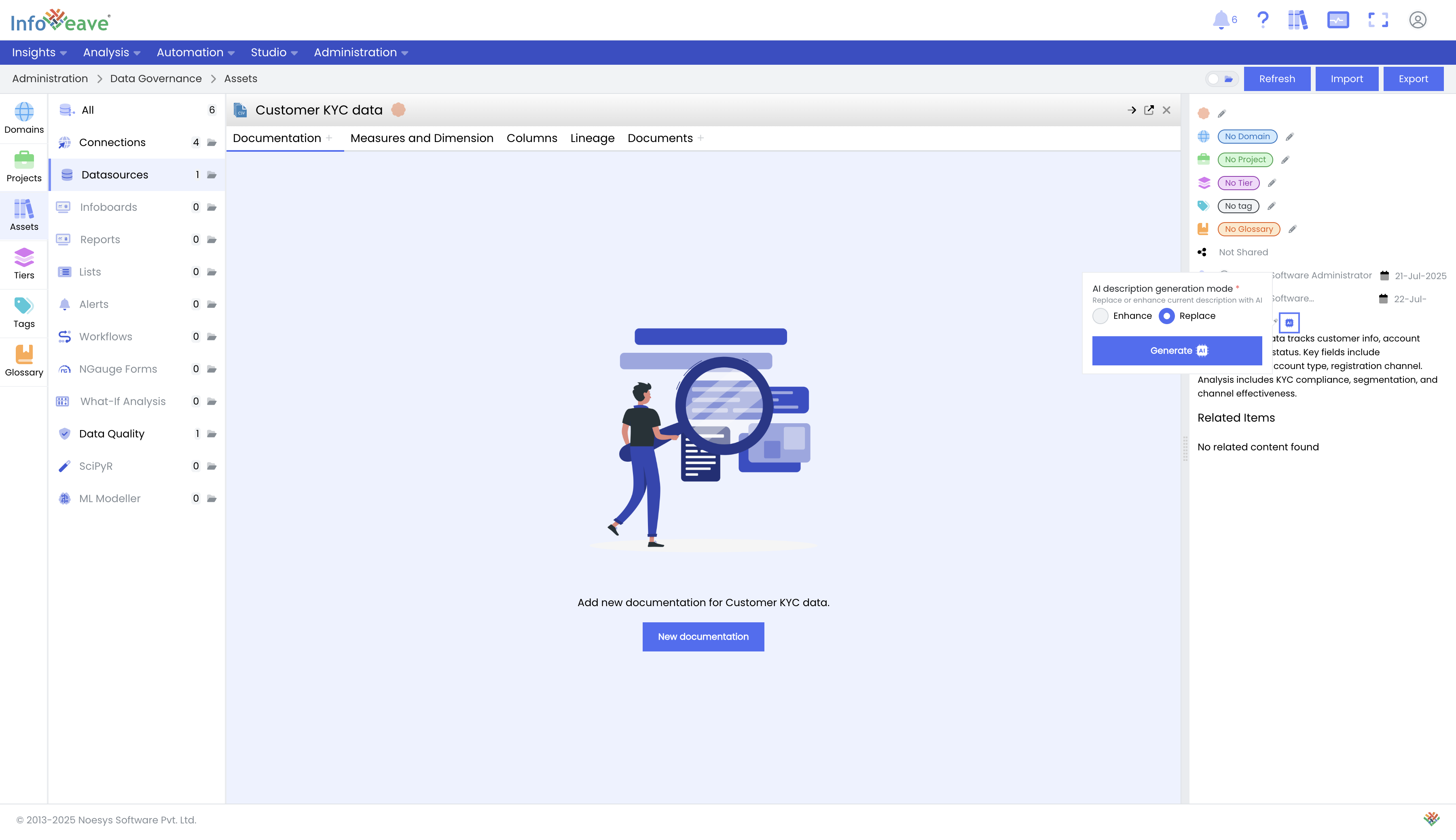 Generate with AI button in Infoveave catalog