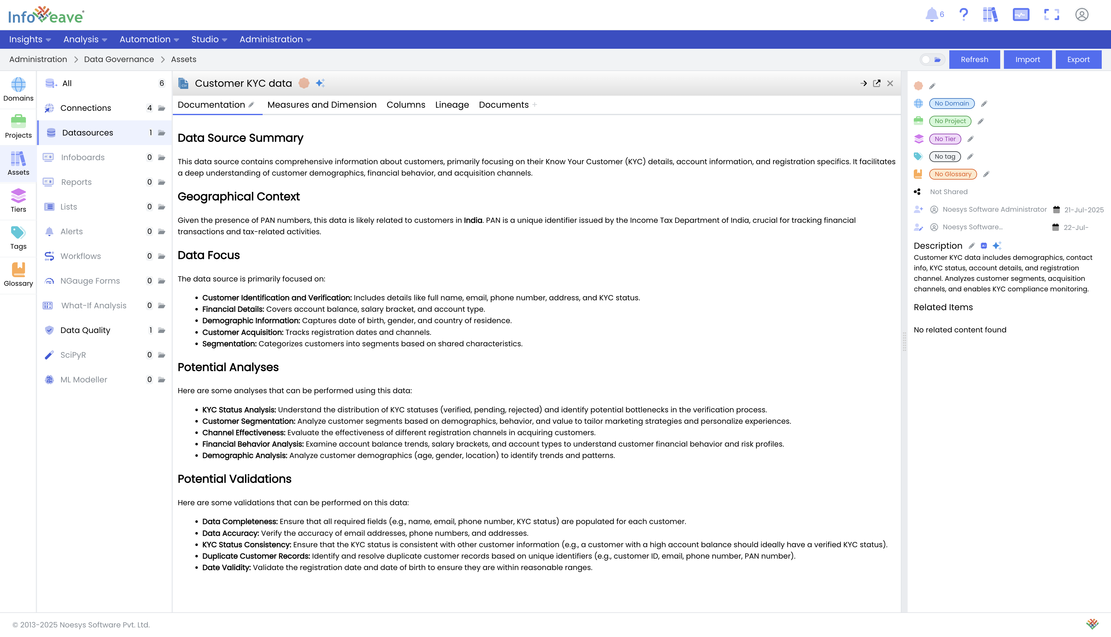 AI-generated catalog description and column details