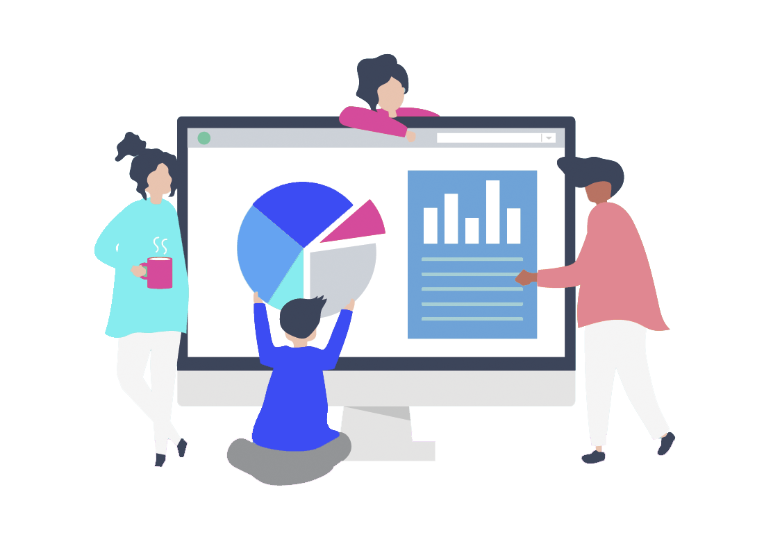 Business team analyzing data dashboards on computer screen for personalized demo